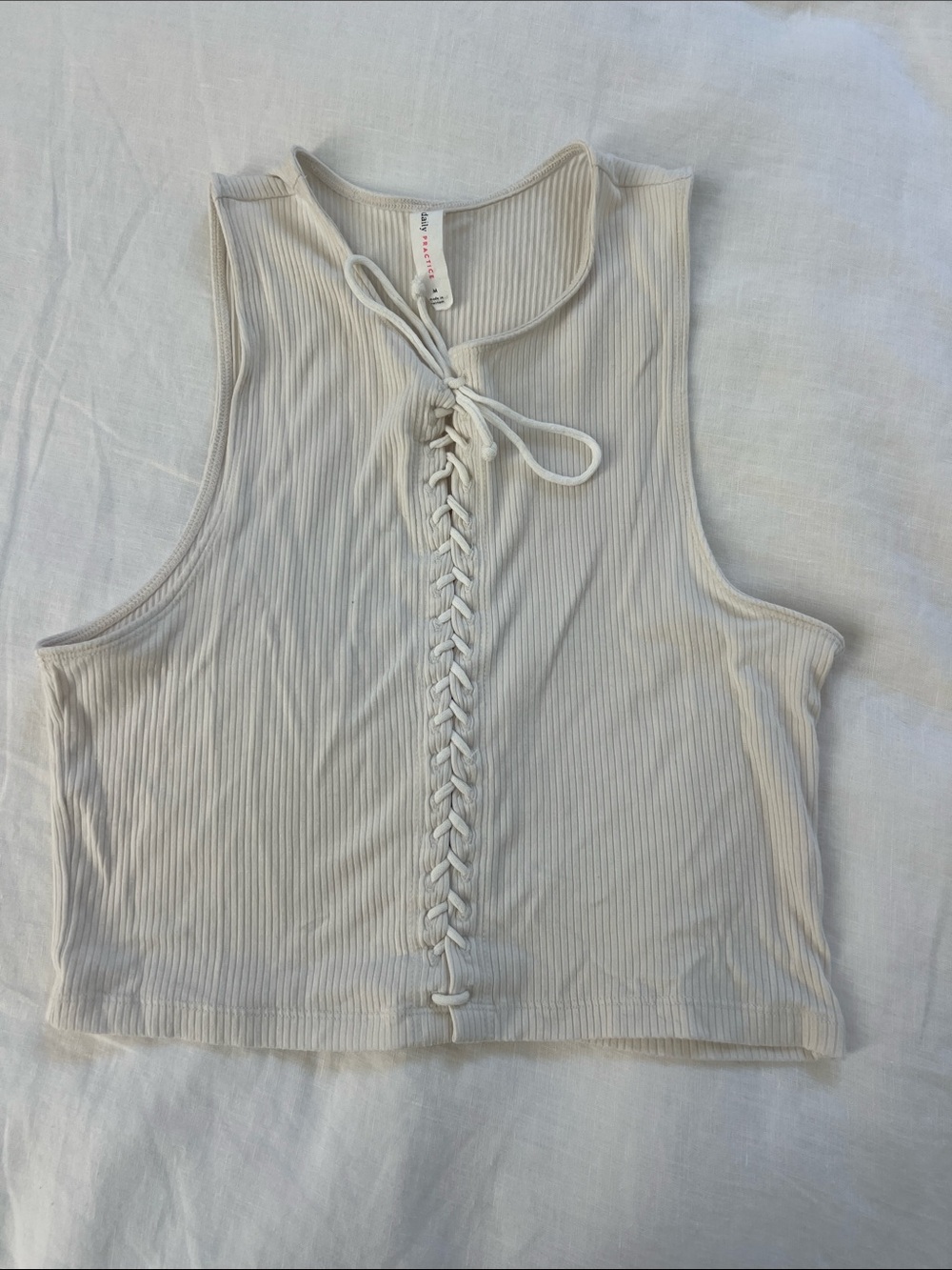 Anthropologie Ribbed Lace-Up Crop Tank Top - Cream